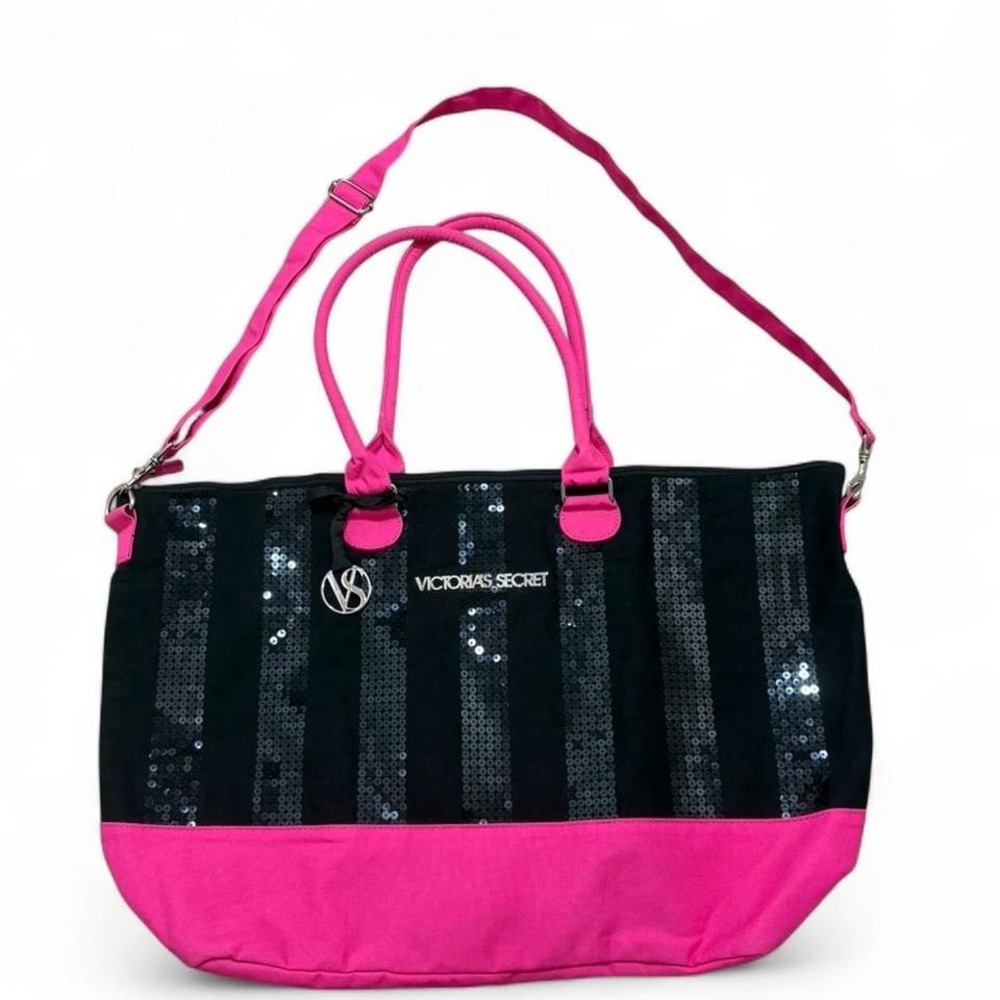Victoria's Secret Weekender Duffel Tote Bag Limited Edition Sequin Pink & Black